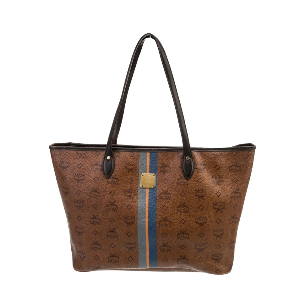 MCM Brown Tote Bag with Blue Stripe